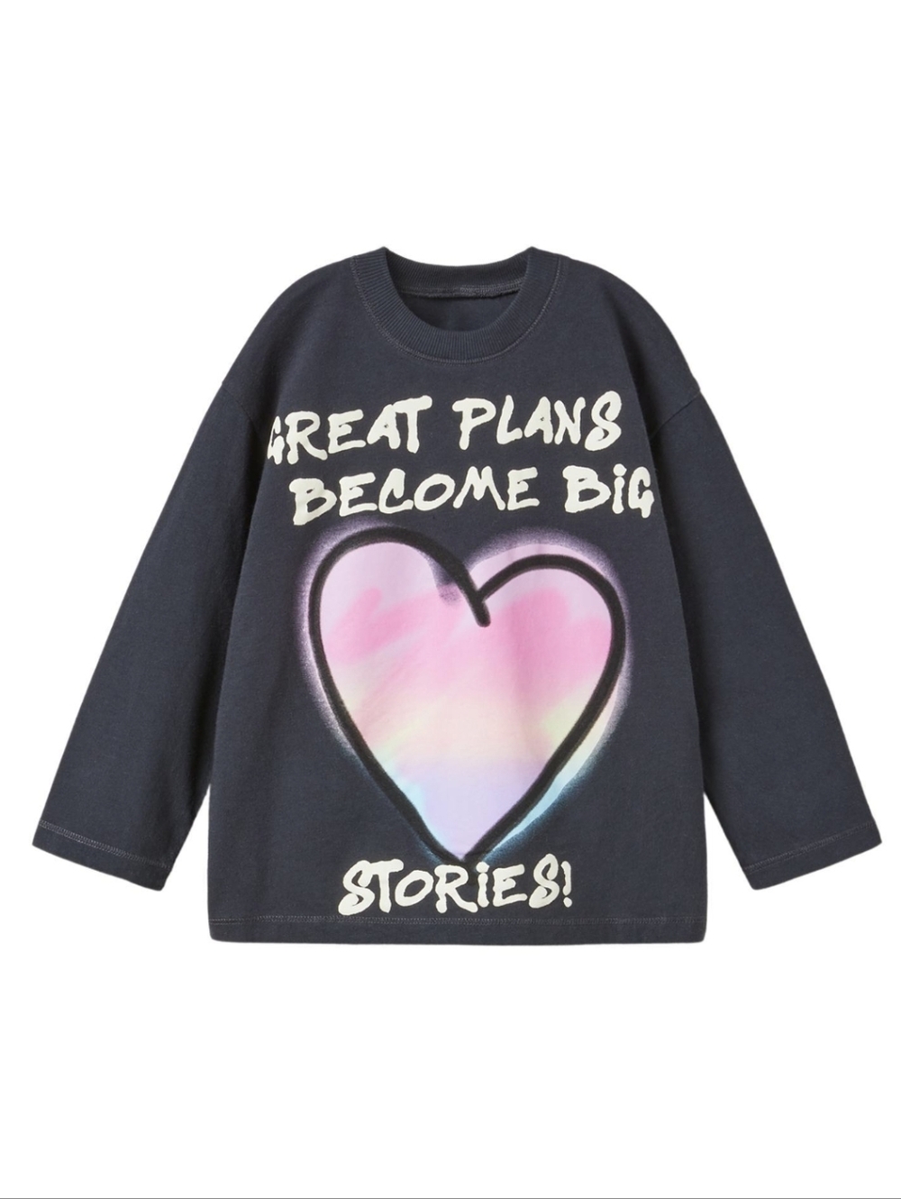 Zara Black Long-Sleeve Tee with Pastel Heart Graphic